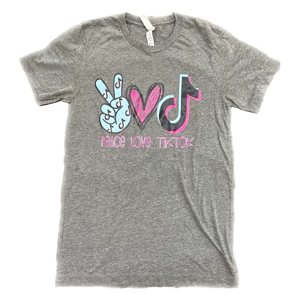Peace Love and Tik Tok Elongated T-Shirt Size Small